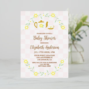 Tea Party Floral Baby Shower Foil Invitation