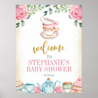 Tea Party Floral Baby Shower Welcome Sign