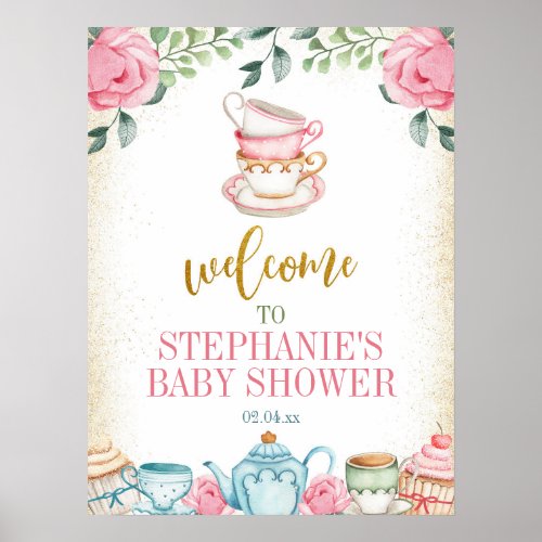 Tea Party Floral Baby Shower Welcome Sign 