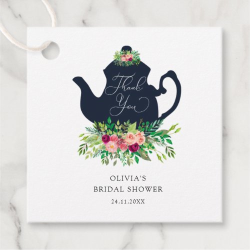 Tea party floral bridal shower thanks favor tags