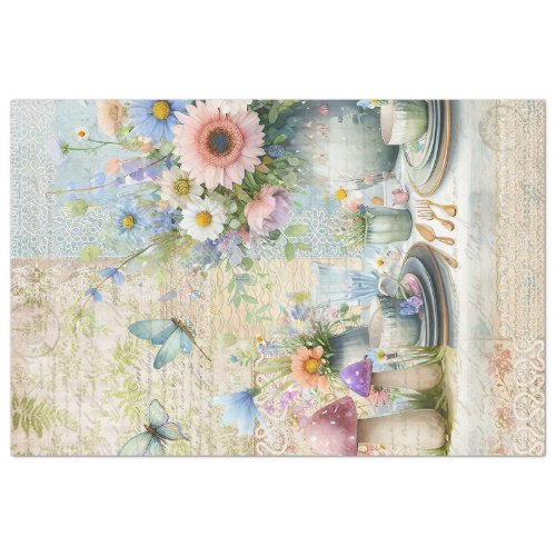 Tea Party Floral Pastel Blue Pink Bridal Shower Tissue Paper