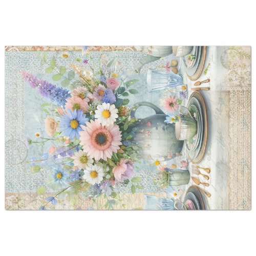 Tea Party Floral Pastel Bouquet Blue Pink Preppy Tissue Paper