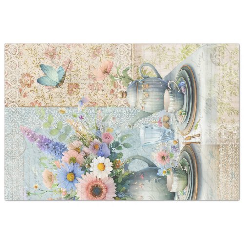 Tea Party Floral Pastel Bouquet Blue Pink Preppy Tissue Paper