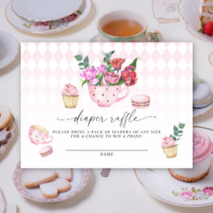 Tea party flowers baby shower diaper raffle enclosure card
