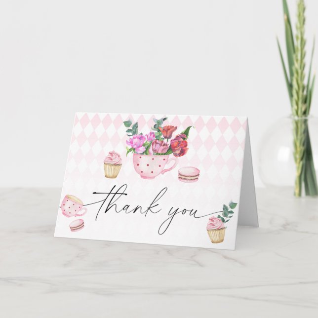 Tea Party Flowers baby shower thank you  Card (Front)