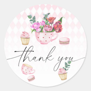 Tea Party Flowers baby shower thank you  Classic Round Sticker