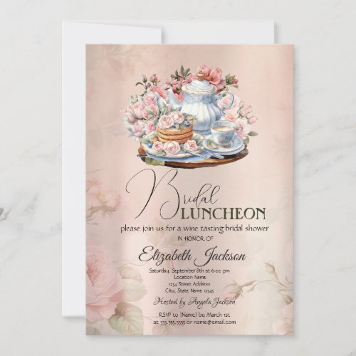 Tea Party Flowers Vintage Bridal Luncheon Invitation