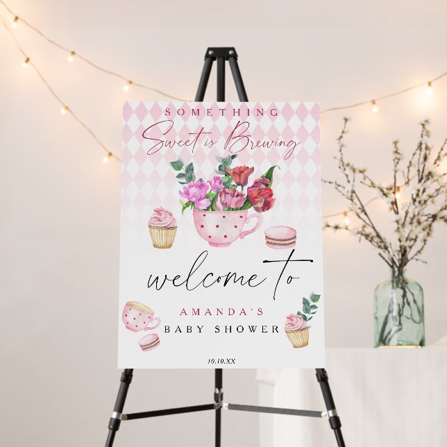 Tea Party Flowers Welcome girl baby shower party Foam Board (In Situ (Stand))