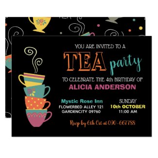 Tea Party Girl's Birthday hot cups colorful Invitation