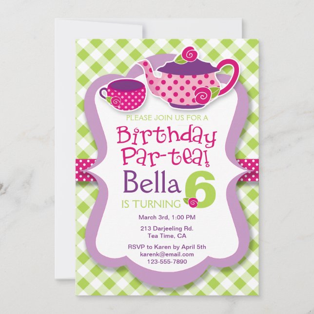 Tea Party Girls Birthday Party Invitation (Front)