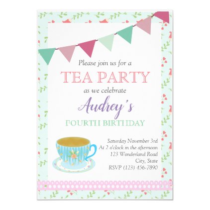 Tea Party Girls Birthday Shabby Chic Afternoon Tea Invitation