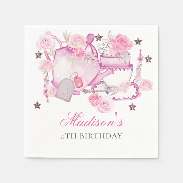 Tea Party Glitter Personalized Elegant Napkins (Front)