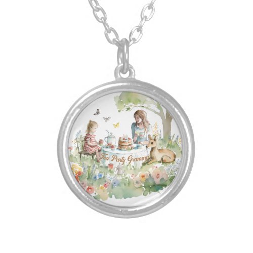 Tea Party Gramma Silver Plated Necklace