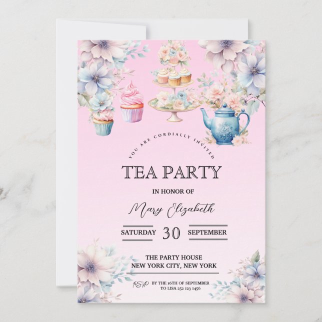 Tea Party Invitation, Birthday Party Invitation (Front)