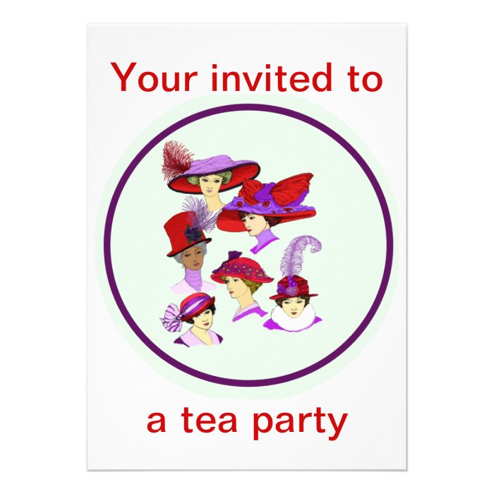 Tea Party invitation, ladies wearing red hats