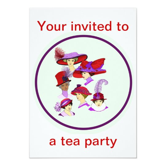 Tea Party Invitation Las Wearing Red Hats Zazzle Com Tea Party Invitation Las Wearing Red Hats