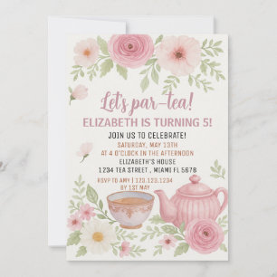 Tea Party Invitation with Floral and Teacup Design
