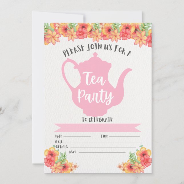Tea Party Invitations for Girls (Front)