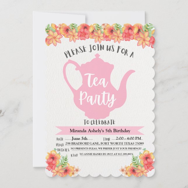 Tea Party Invitations for Girls (Front)
