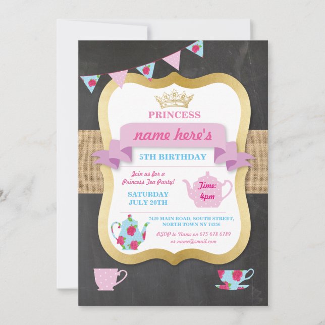 Tea Party Invite Princess Crown Alice Birthday (Front)