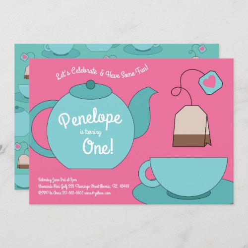 Tea Party Kids 1st Birthday Invitation