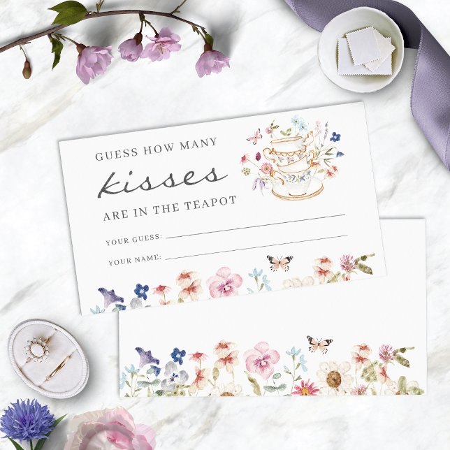 Tea Party Kisses Enclosure Card (Floral Tea Party Kisses Enclosure Card with Butterfly by Painted Paperie
)