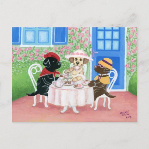 Tea Party Labradors Postcard