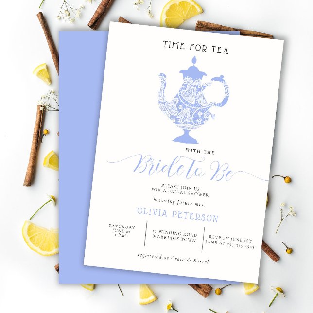 Tea Party Lavender Blue Modern Lace Bridal Shower Invitation (Creator Uploaded)