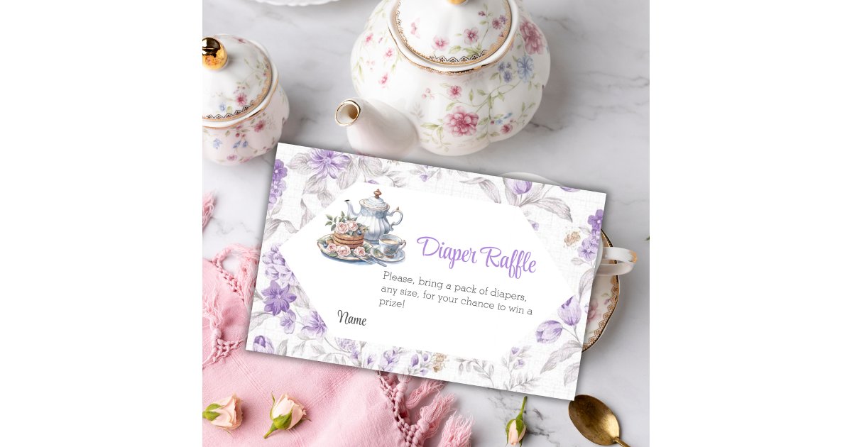 Tea Party Lavender Floral Baby Shower Diaper Game Enclosure Card | Zazzle
