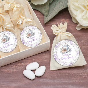 Tea Party Lavender Garden Floral Baby Shower  Classic Round Sticker