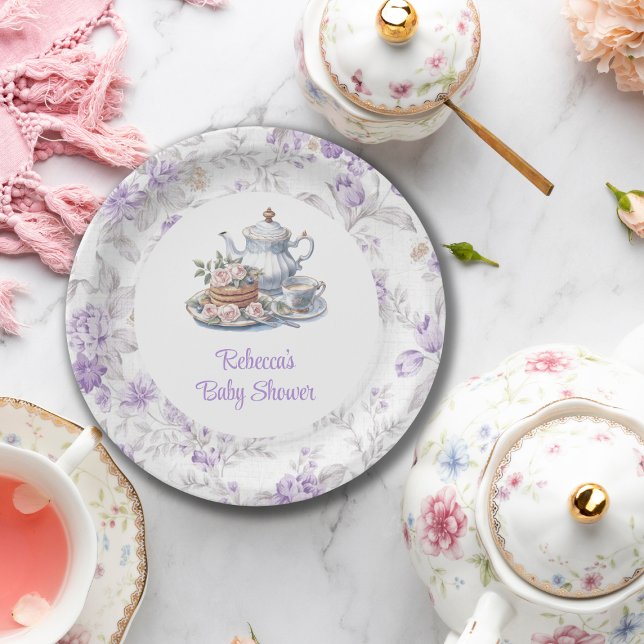 Tea Party Lavender Garden Floral Baby Shower  Paper Plates (Creator Uploaded)