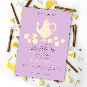 Tea Party Lavender Lemon Boho Lace Bridal Shower Invitation