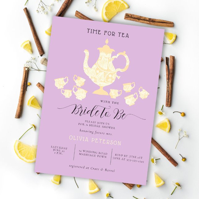 Tea Party Lavender Lemon Boho Lace Bridal Shower Invitation (Creator Uploaded)