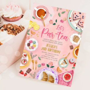 Tea Party Let's Par-Tea Girl Pink Gold Birthday Invitation