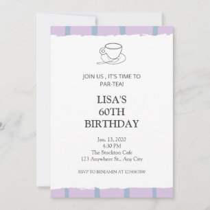 Tea party light purple par-tea 60th birthday invitation