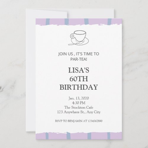 Tea party light purple par_tea 60th birthday invitation