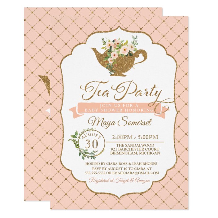 Tea Party Luxury Blush Floral Girl Baby Shower Invitation