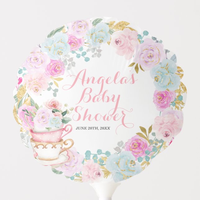 Tea Party Pastel Floral Baby Shower Balloon (Front)