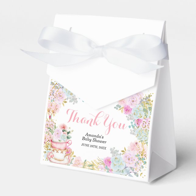 Tea Party Pastel Floral Baby Shower Favor Boxes (Front Side)