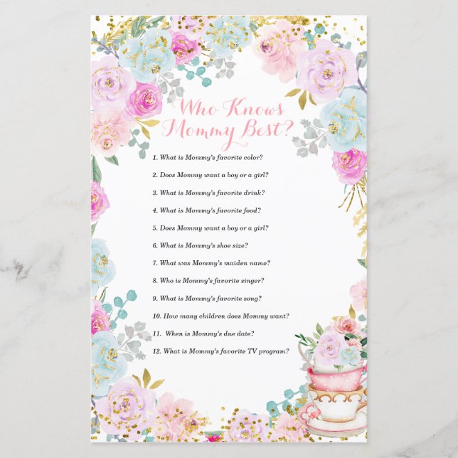 Tea Party Pastel Floral Who Knows Mommy Best (Front)