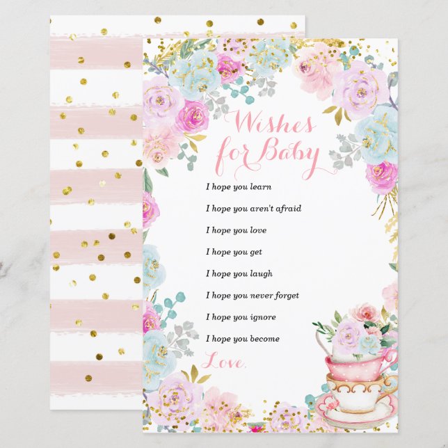 Tea Party Pastel Flowers Wishes for Baby (Front/Back)