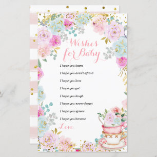 Tea Party Pastel Flowers Wishes for Baby