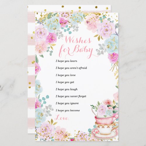 Tea Party Pastel Flowers Wishes for Baby