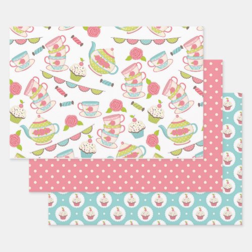 Tea Party Pastel Gift Wrapping Paper Set