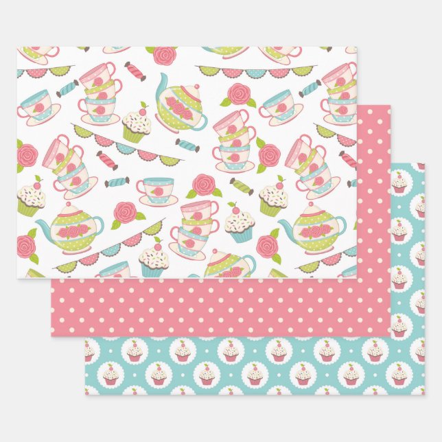 Tea Party Pastel Gift Wrapping Paper Set (Set)