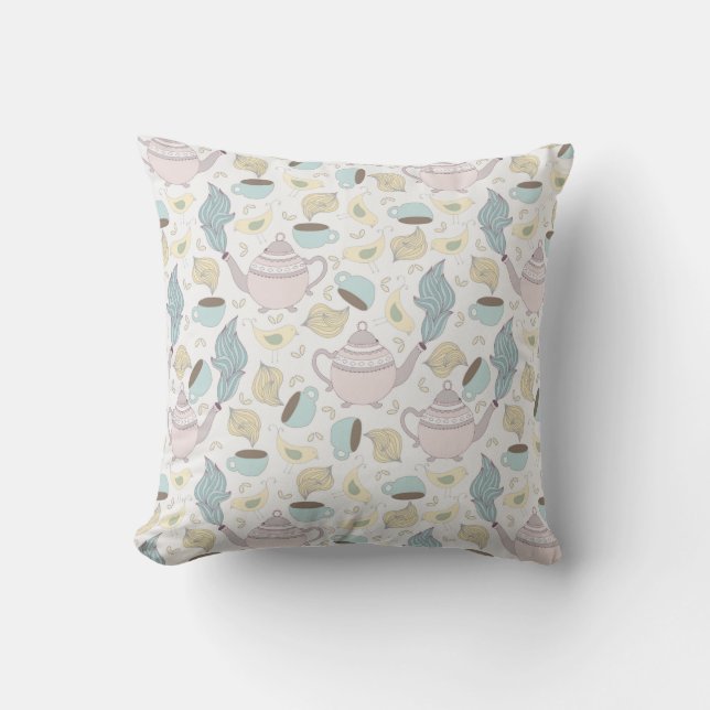 Tea Party Pattern Throw Pillow (Front)