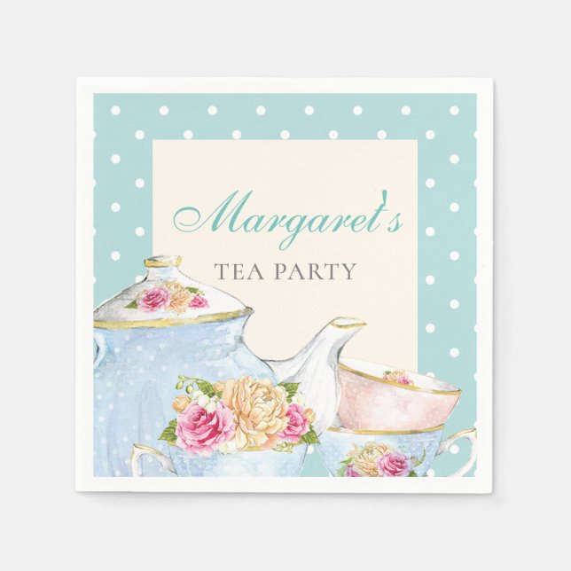 Tea Party Personalized Polka dot Napkins (Front)