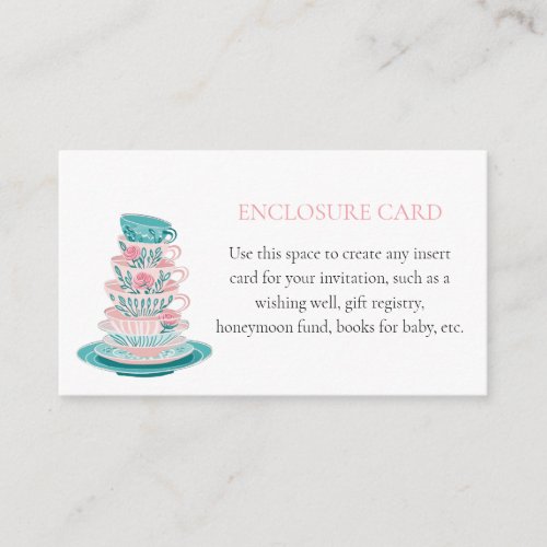 Tea Party Pink and Teal Teacups Custom Enclosure Card