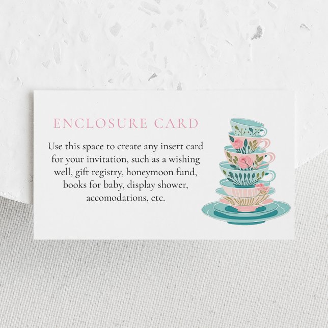 Tea Party Pink and Teal Teacups Custom Enclosure Card (Creator Uploaded)