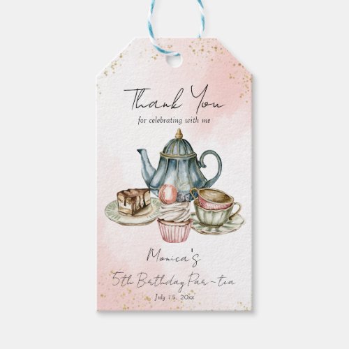 Tea party pink blue birthday thank you  gift tags